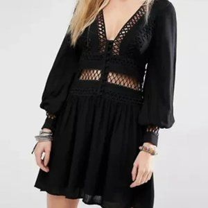 Free People I Think I Love You Cut Work Goth Boho Dress Black